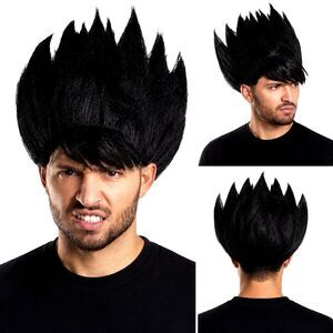 Black Anime Wig Cap with Bangs Halloween Costume Adult Unisex one size fits most